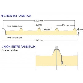 Panneaux Sandwichs 40mm de 5 Ondes pour Couvertures Rouge - RAL 3009